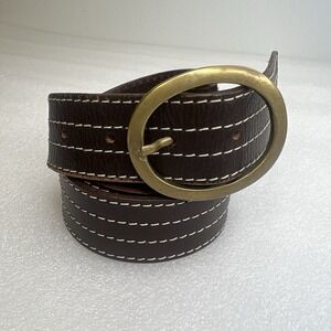 Live-In Casual Jeans Belt Brown Leather White Stitching  Size XL 40-42